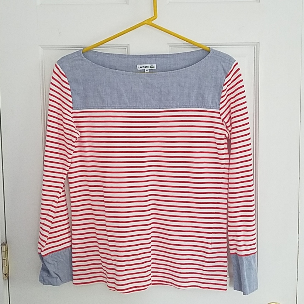 Lacoste Chambray Breton Striped Tee